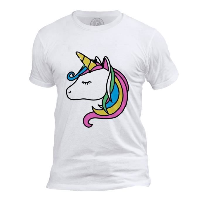 T-shirt Homme Col Rond Licorne Serein Mignon Dessin Kawai Illustration Enfant