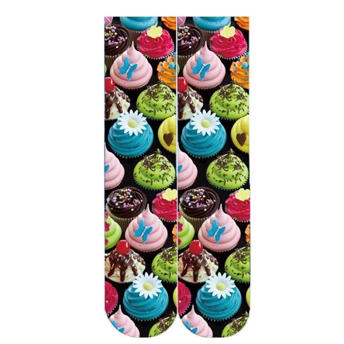 Bas,Chaussettes droites imprimées macarons pour Grils, chaussettes à Compression humoristique, en coton confortable - Type 3