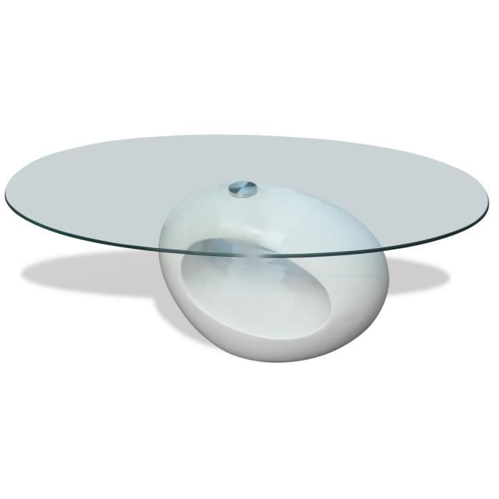 Table Basse Ronde En Verre Avec Pied Blanc Laqué