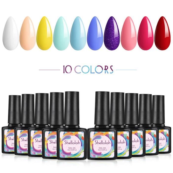 Shelloloh Kit Manucure Set de Gel UV Ongle 10pcs Vernis Semi Permanent Nail Art Gel Polish Soak Off Vernis à Ongle