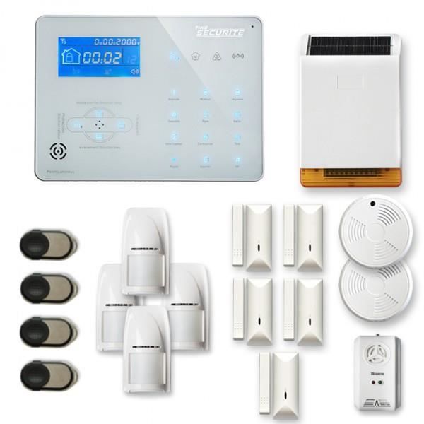 Alarme maison sans fil ICE-B 4 à 5 pièces mouvement + intrusion + détecteur de fumée + gaz + sirène extérieure solaire - Compatible