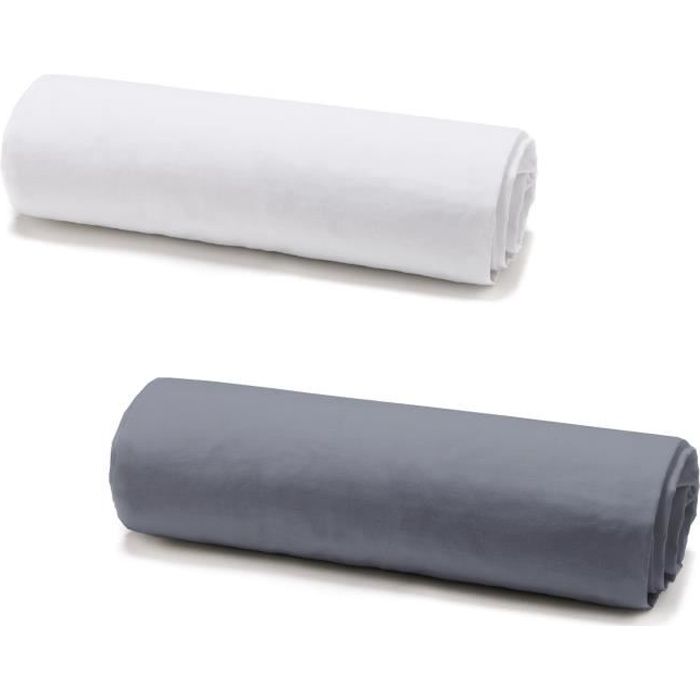 Lot 2 Draps Housse Coton Bonnet 30cm 160x200 cm Blanc / Canon De Fusil
