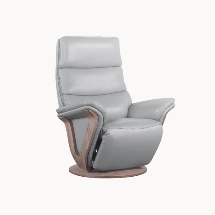 Fauteuil de Relaxation électrique cuir Gris clair - FRUITY - L 81 x l 89 x H 113