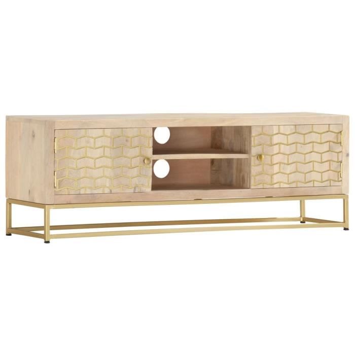 vidaXL Meuble TV Doré 120 x 30 x 40 cm Bois massif de manguier