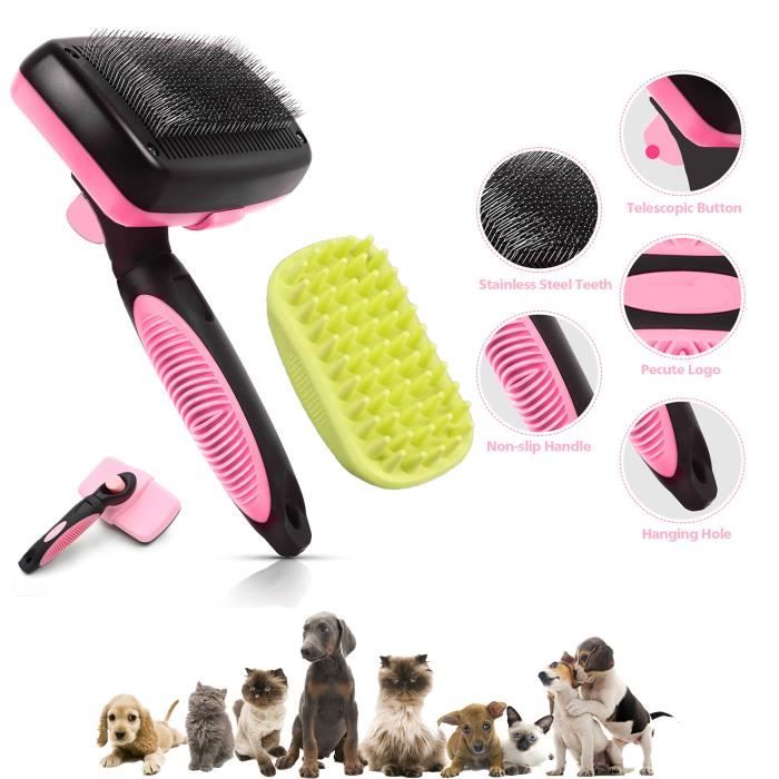 2pcs Brosse pour Chiens et Chats Autonettoyante Rose Enlèvement Efficace jusqu'à 95%.
