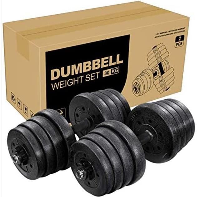 Haltere Reglable -30KG-Noir- Set d'haltères équipement de Fitness Multifonctionnel à Domicile