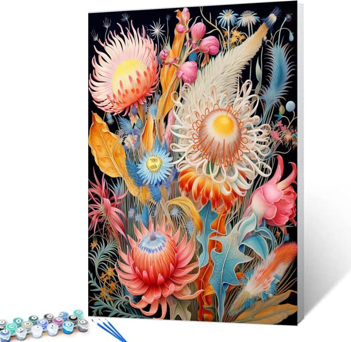 Kit Peinture Par Numéros Adultes Débutants - 4 Tableaux Fleurs 20x30cm Avec Cadre, Peintures Et Pinceaux - 4