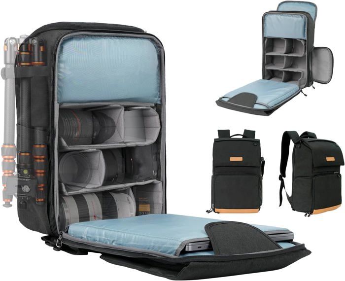 K&F Concept Sac Appareil Photo 22L - Sacs à Dos Caméra avec Housse de Pluie, Compartiment pour Drone Ordinateur Portable