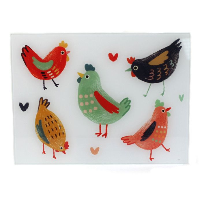 Dessous de plat en verre - motif Poules Blédine - 30 x 40 cm