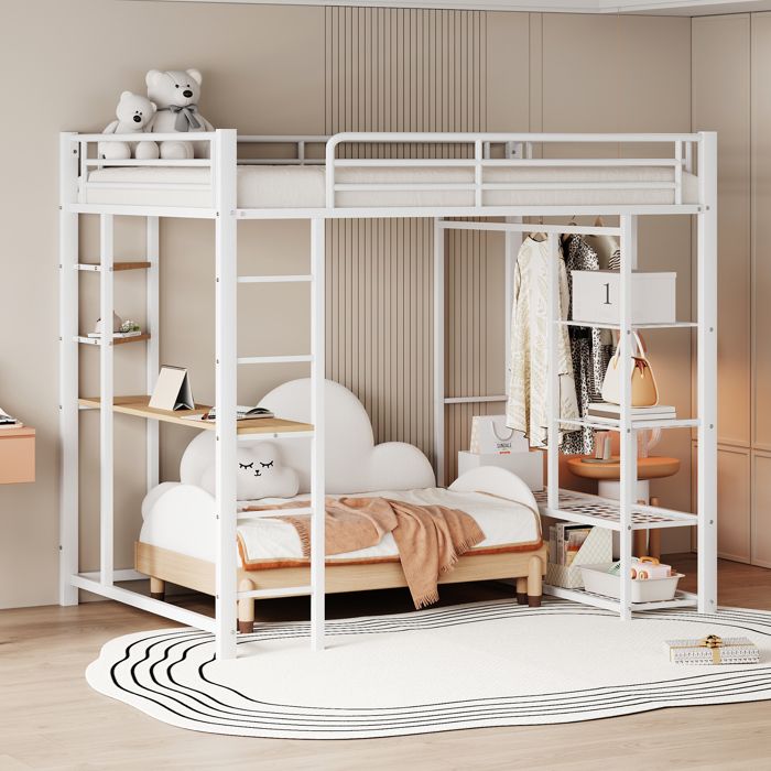 Structure de lit Eco - friendly Material durable lit mezzanine en métal avec échelle 140 * 200cm lit denfant lit double avec