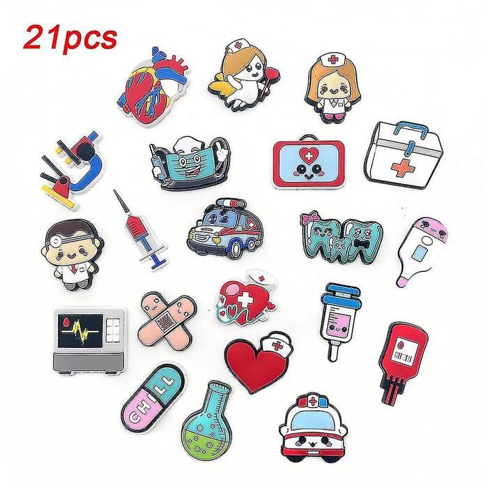 21 pcs combinaison thème médical chaussures Crocs charms sandales sandales décoration chaussures cadeaux danniversaire accessoi