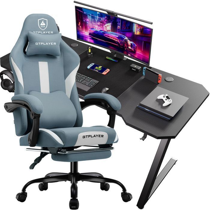 Chaise Gaming+Bureau de Gaming Chaise de Bureau Respirante en Tissu de Haute Qualité