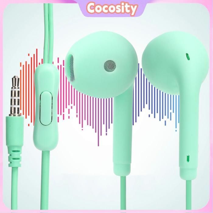 Cocosity Ecouteurs filaires HiFi 3.5mm contrôlés par fil pour téléphone portable (Vert)