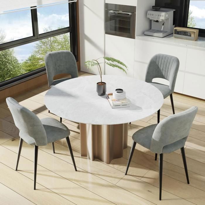 MIPAN.Lot de 4 Chaises - Chaise de salle à manger rétro -Chaise en lin-pieds en métal - Max:120kg - Gris