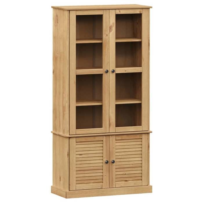 Meuble de rangement/Bibliothèque contemporain vitrine en verre VIGO 85x35x170 cm bois massif de pin（9925715）ZKY