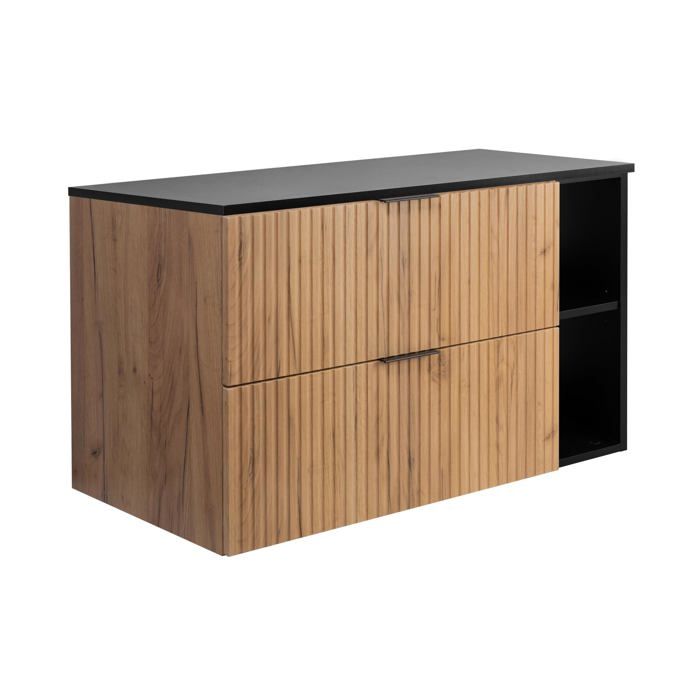 Meuble de salle de bain - Chêne Craft / Noir - 100 x 57 x 46 cm - Style moderne - A suspendre
