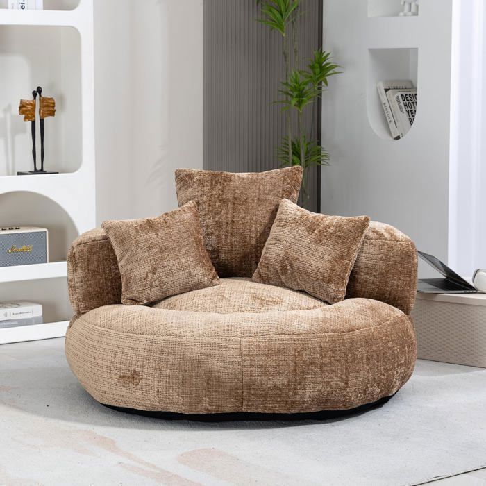 Lemonbest Pouf poire avec trois coussins pour Convient pour la chambre et le salon Lazy Canapé 108×108×52 cm - chenille Marron