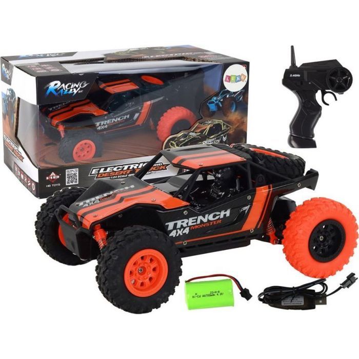 Voiture électrique - LEANTOYS - Voiture tout-terrain télécommandée R/C 1:24 - Orange - 6 ans - Rechargeable USB