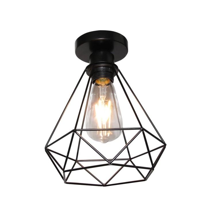 Plafonnier industriel - SMOTOP - Cage métal noir - 1x E27 60W - Ø20x20 cm
