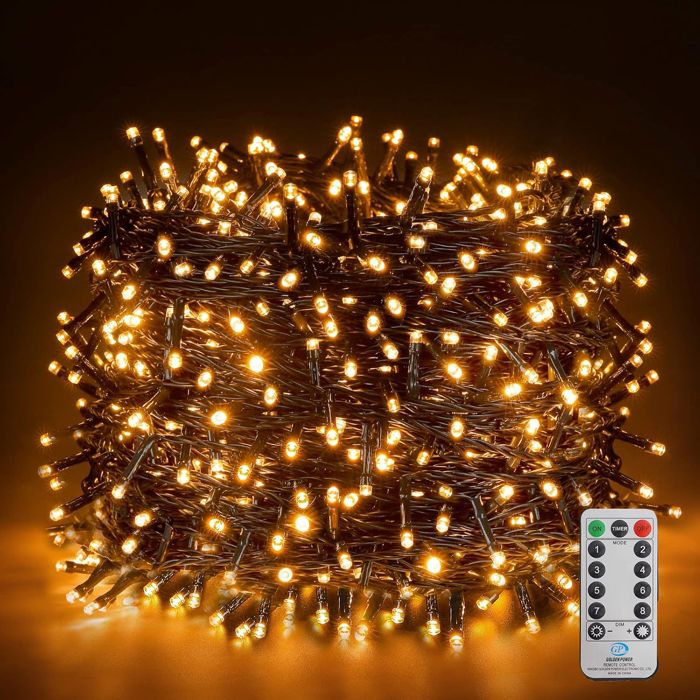 Guirlande lumineuse LED Noël 100m 1000LED IP44 étanche avec télécommande 8 modes décoration de fête pour Noël mariage Blanc Chaud