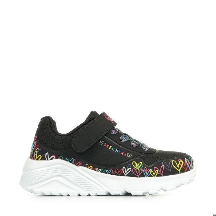 564 Baskets fille - SKECHERS - UNO Lite Heart Craze - Noir - Fermeture élastique - Memory Foam