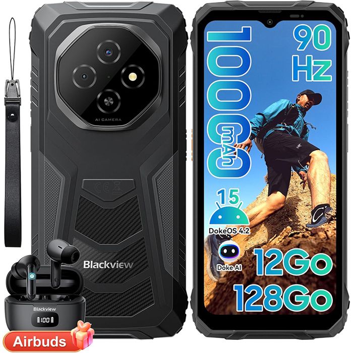 5G Téléphone Portable Incassable Blackview ROCK 2 6.67 120Hz 36Go+256Go 15000mAh Android 16 NFCDual SIM - Noir