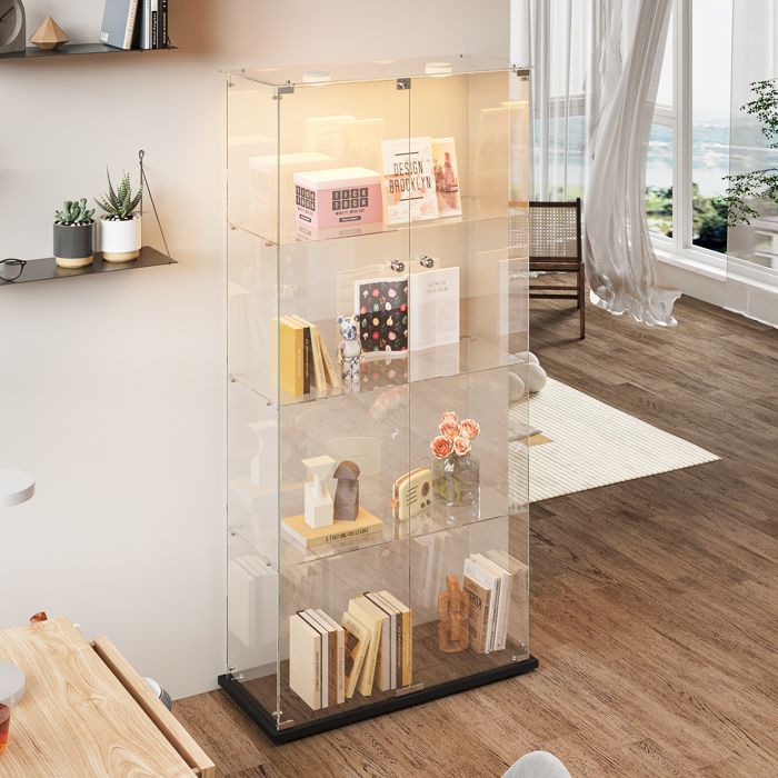 Vitrine en verre trempé noir,meuble de collection transparent avec 2 ...