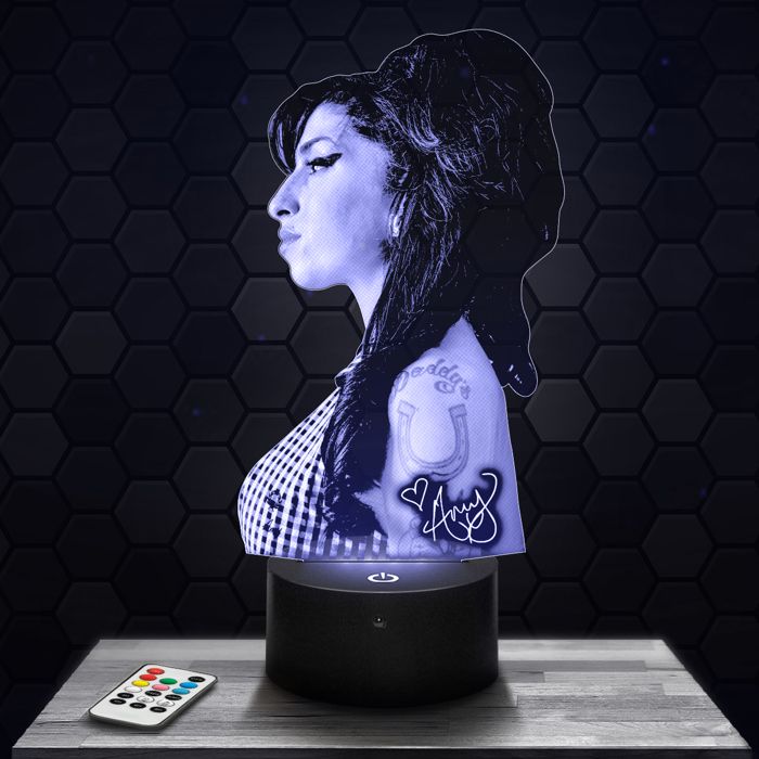 Lampe 3D - Amy Winehouse - Accessoire Merch Cadeau Amy Winehouse - Veilleuse Led Tactile avec socle au choix et télécommande
