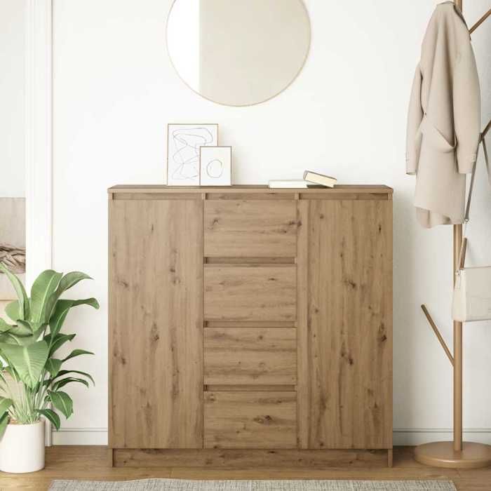 Brun Buffet de rangement - SOLOMOON - Commode salon - tiroirs - chêne artisanal 100 5x35x98 5 cm - bois ingénierie FR4326