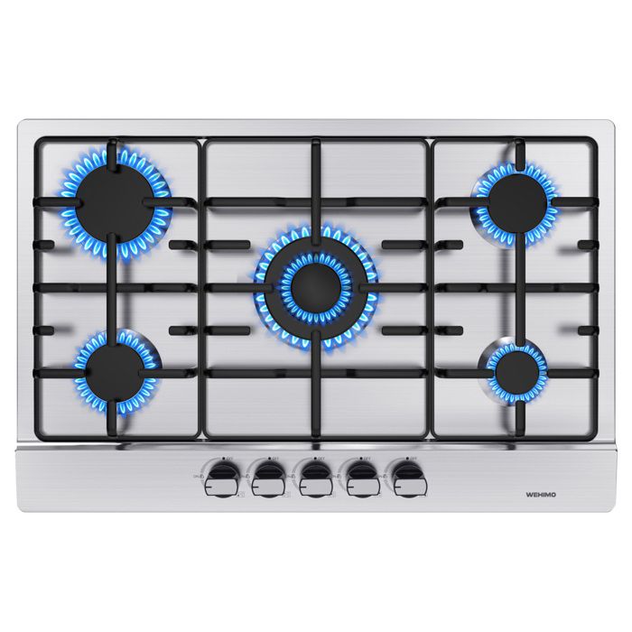Plaque de Cuisson Gaz - WEHIMO - 5 Feux - Inox - Encastrable - 76x50 cm