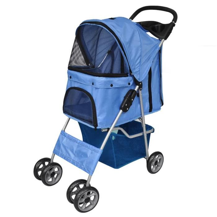 Poussette pour chiens - VIDAXL - Bleu - Capacité 15 kg - 37x80x99 cm - Hydrofuge - Résistant à la déchirure - Pliable
