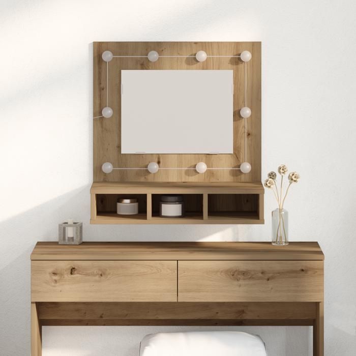 Meuble de maquillage avec miroir - vidaXL - Chêne artisanal - Marron - 60x31.5x62 cm - Lumières intégrées
