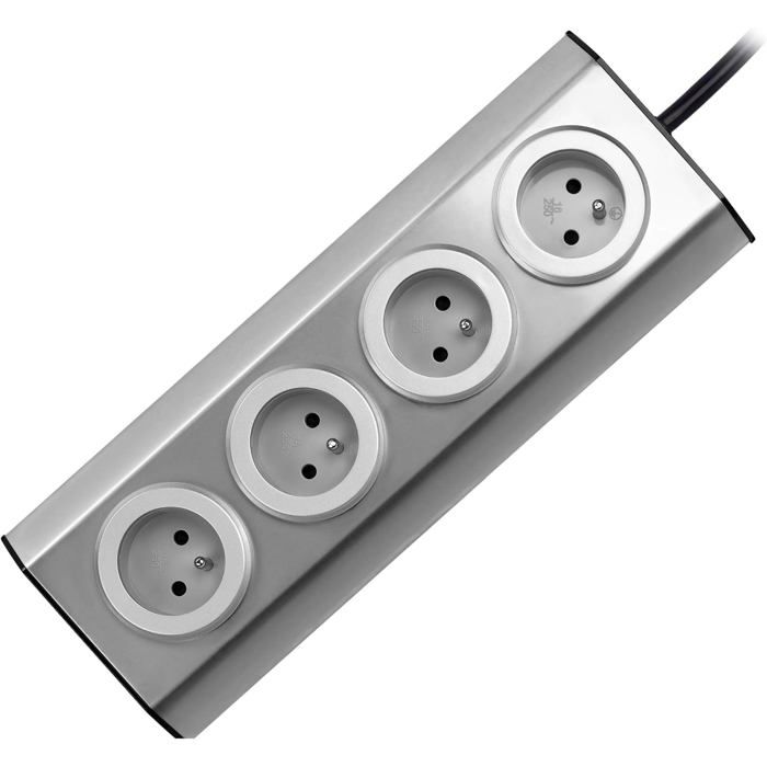 ORNO FS-2 Multiprise 4 prises inox sécurité enfants - Montage 45° 16A/3680W