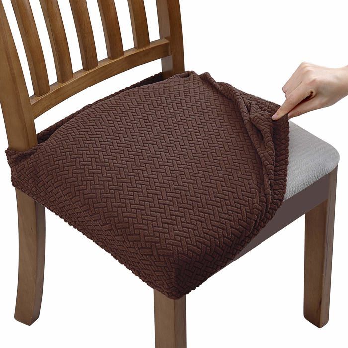 4 Pcs Housse de Chaise Extensible en Jacquard Housse Assise Chaise Amovibles et Lavables (avec Sangles de Dossier)