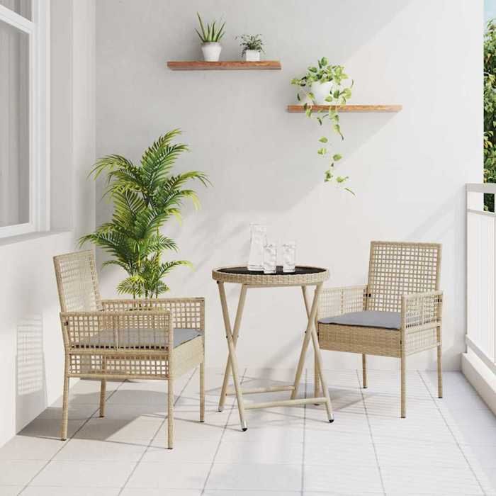 Ensemble bistro de jardin - BURKE - Poly rotin - Beige - Résistant aux intempéries - 60x60x75 cm - 2 chaises - 1 table