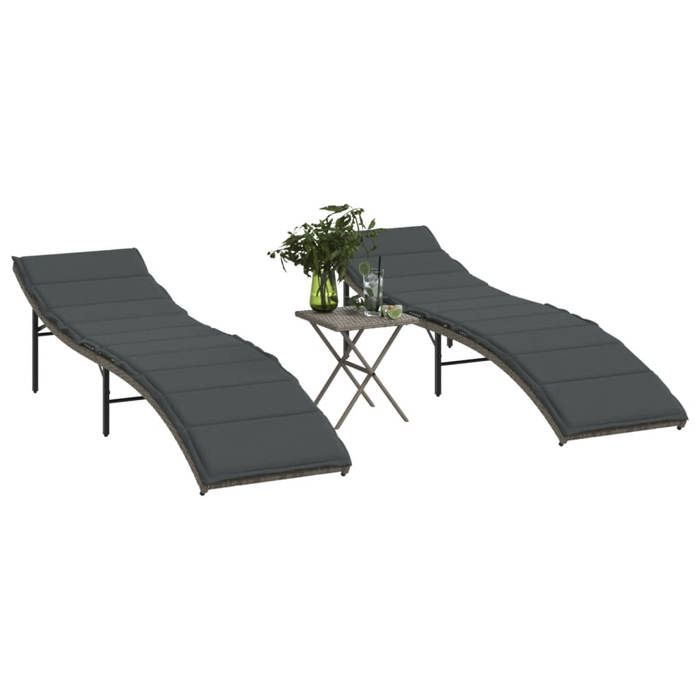 UU*TOP Transat 2-personne - 2 pcs - Chaises longue - avec table gris résine tressée CC181