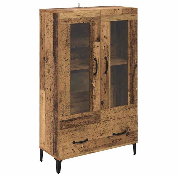 Buffet haut moderne - vidaXL - Bois ancien - 70x31x115 cm - Portes en verre - Tiroir - Rangement spacieux