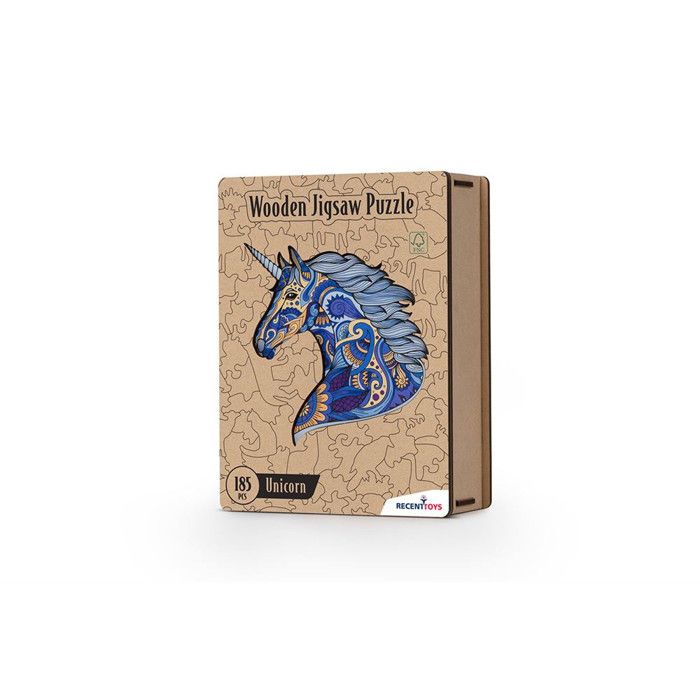 Puzzle en bois - RECENT TOYS - RT5217 - 185 pièces - Tête de licorne décorative - Coffret & support