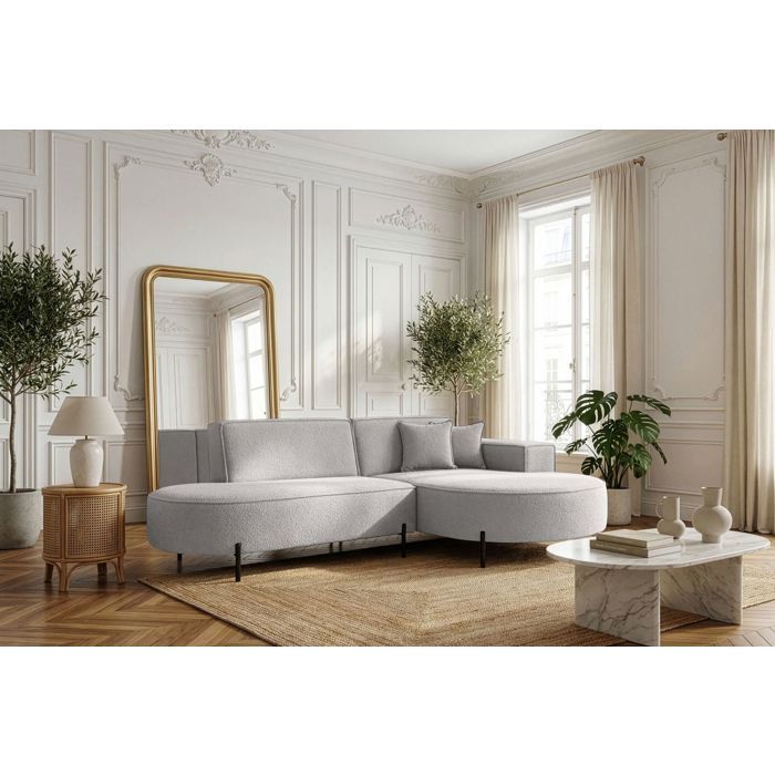 Canapé dangle droit 4 places MARLON en tissu bouclette - Gris clair Canapé dangle droit 4 places MARLON en tissu bouclette - Gris clair