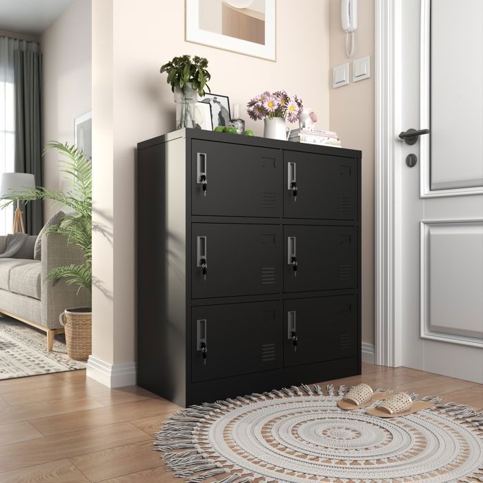 Armoire de rangement metallique 100x90x40 cm - FloraGrace 6 portes serrure et ventilation - Noir