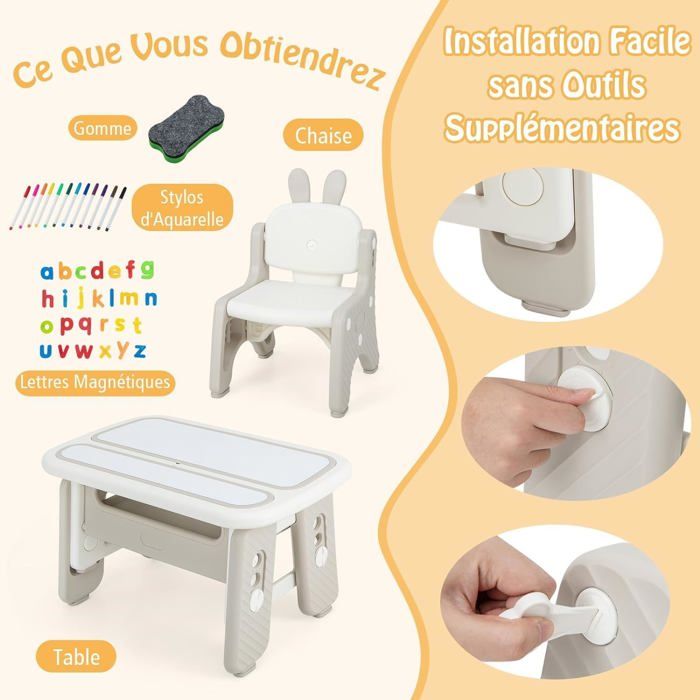GIANTEX Table et Chaise Enfant 1Ans+ 2 Plateaux Réversibles pour Lire/Dessiner-Table dActivités avec Tableau Magnétique Gris