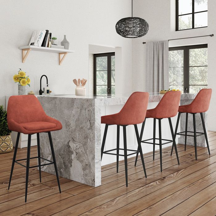 IDMARKET Lot de 4 tabourets de bar THALYA en velours terracotta avec demi-accoudoirs IDMARKET Lot de 4 tabourets de bar THALYA en velours terracotta avec demi-accoudoirs