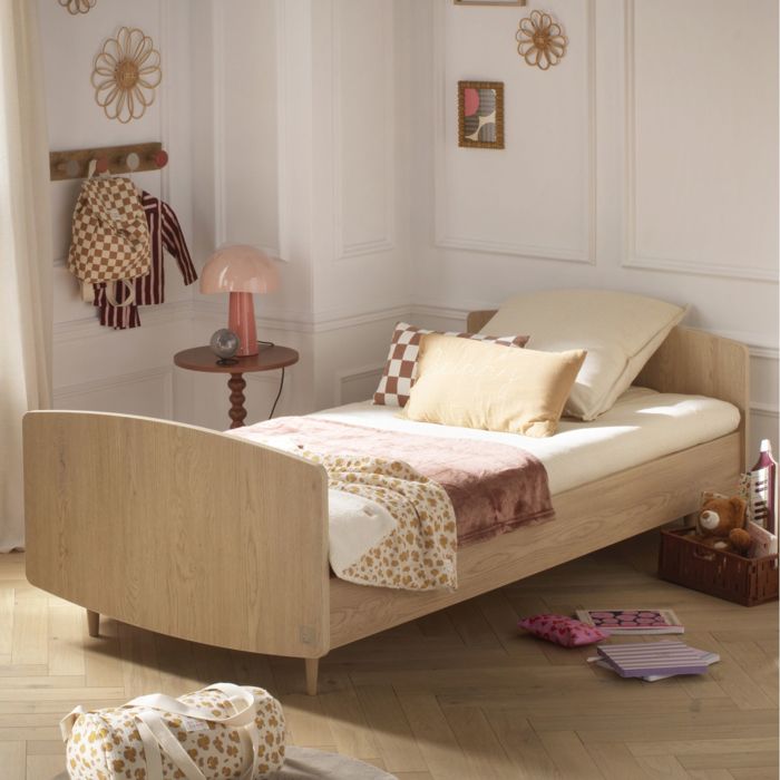 Lit junior 190x90cm avec sommier et matelas inclus - décor bois chêne vintage - MY LOVE