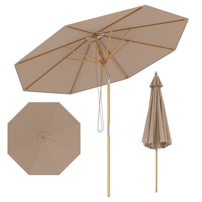 GIANTEX Parasol de Jardin en Bambou- Hauteur Réglable-Inclinable à 30°- 280 x 280 x 254 cm- 8 Baleines- Balcon Terrasse- Brun