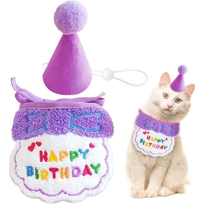 Bandana et Chapeau dAnniversaire pour Chien et Chat Bavoir Joyeux Anniversaire pour Animal de Compagnie (Violet) .