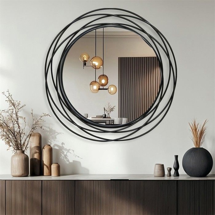 Miroir Mural Design Noir - Décoration Murale Artistique pour Salon Chambre Entrée - 80x80cm