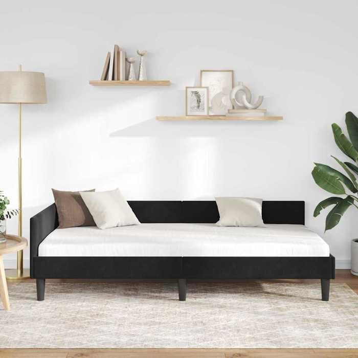 BEAU Cadre de lit dangle - SARAZYJ - Design en L - Lit de repos - Lit de jour - Noir 100cm x 200cm VeloursetContreplaqu