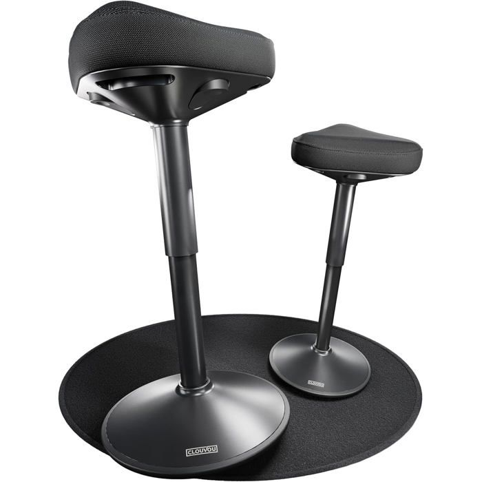 Tabouret ergonomique CLOUVOU - Nexus - Tabouret de Bureau - Assise Réglable à 82 cm - Chaise Haute Assis Debout - max 125 kg - Noir