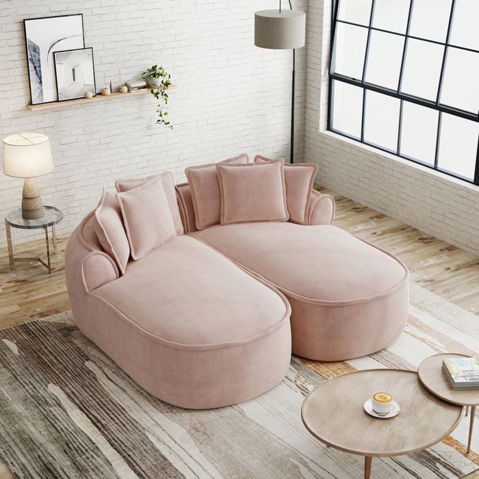 Canapé convertible 2 places modulaire en chenille rose sans cadre assise profonde