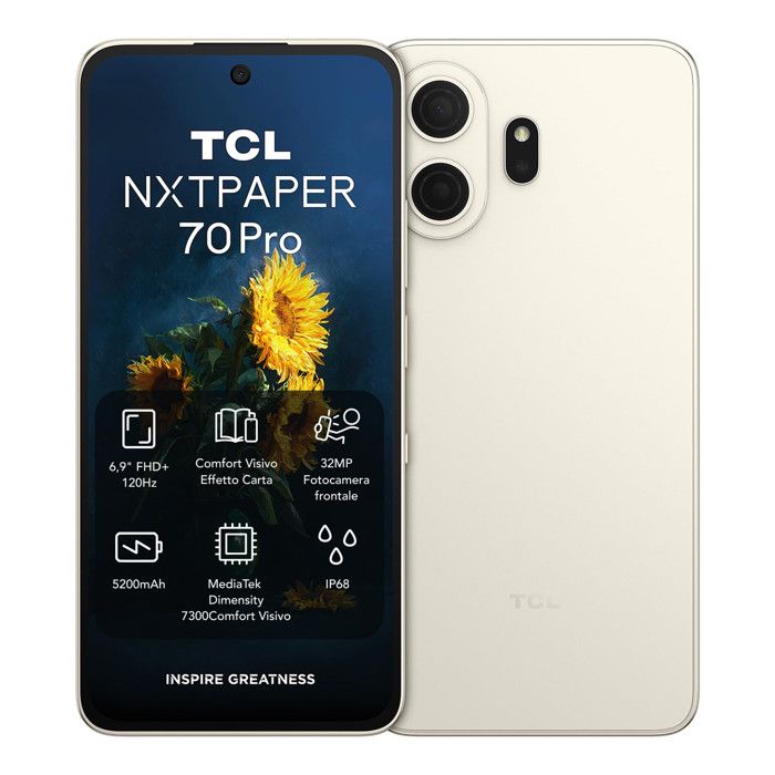 TCL NXTPAPER 70 Pro Smartphone 5G 69 Android 16 MediaTek Dimensity 7300 8GB RAM 512GB 50MP OIS 5200mAh IP68 Oro